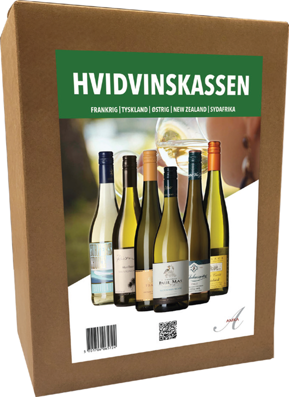 Hvidvinskassen m. 6 flasker hvidvin
